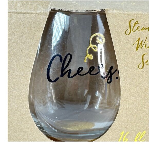 Stemless Wine Glasses Set of 4 Party Cheers NIB Mint 16oz Happy Hour - Picture 2 of 9